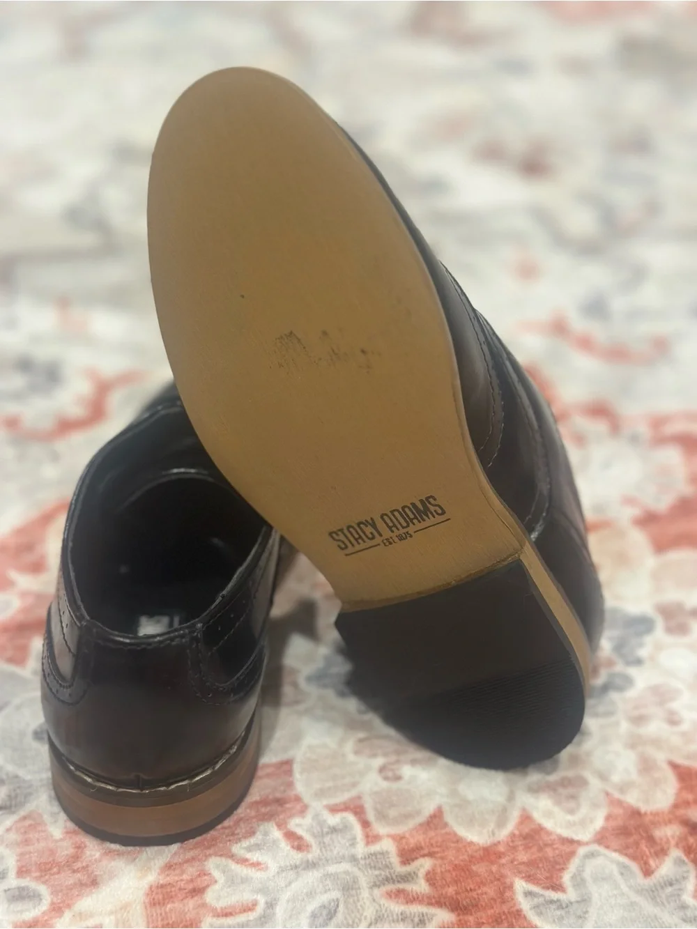 Stacy Adams Black Boys Wingtip Dress Shoes with Brown Sole